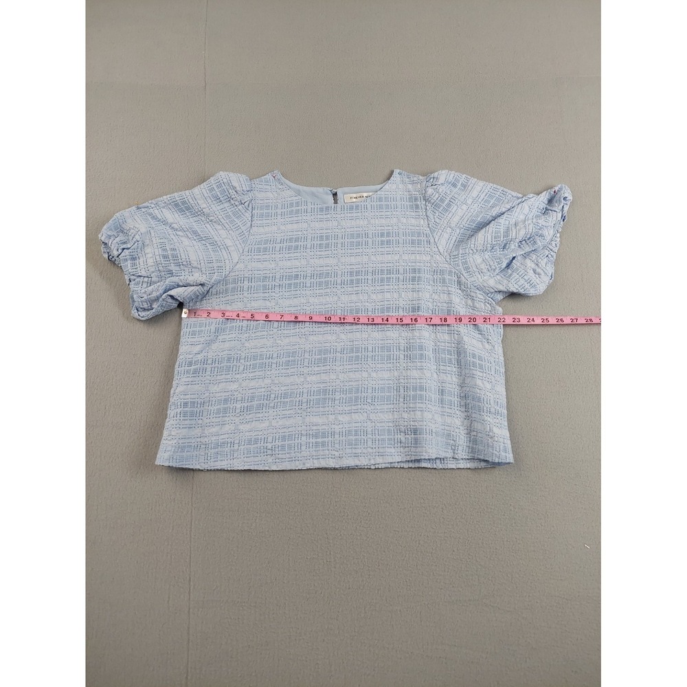 Forever New Women Tops 16 Light Blue Crew Neck Puffed Sleeve Back Button Casual - Picture 8 of 16